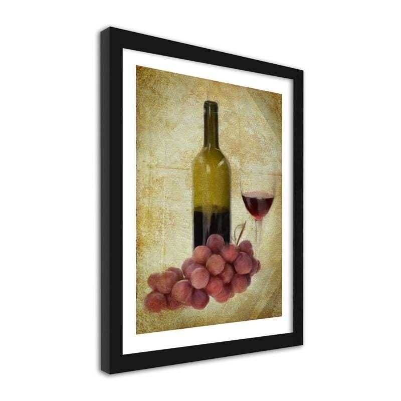 Glezna melnā rāmī - A bottle of wine and grapes Home Trends