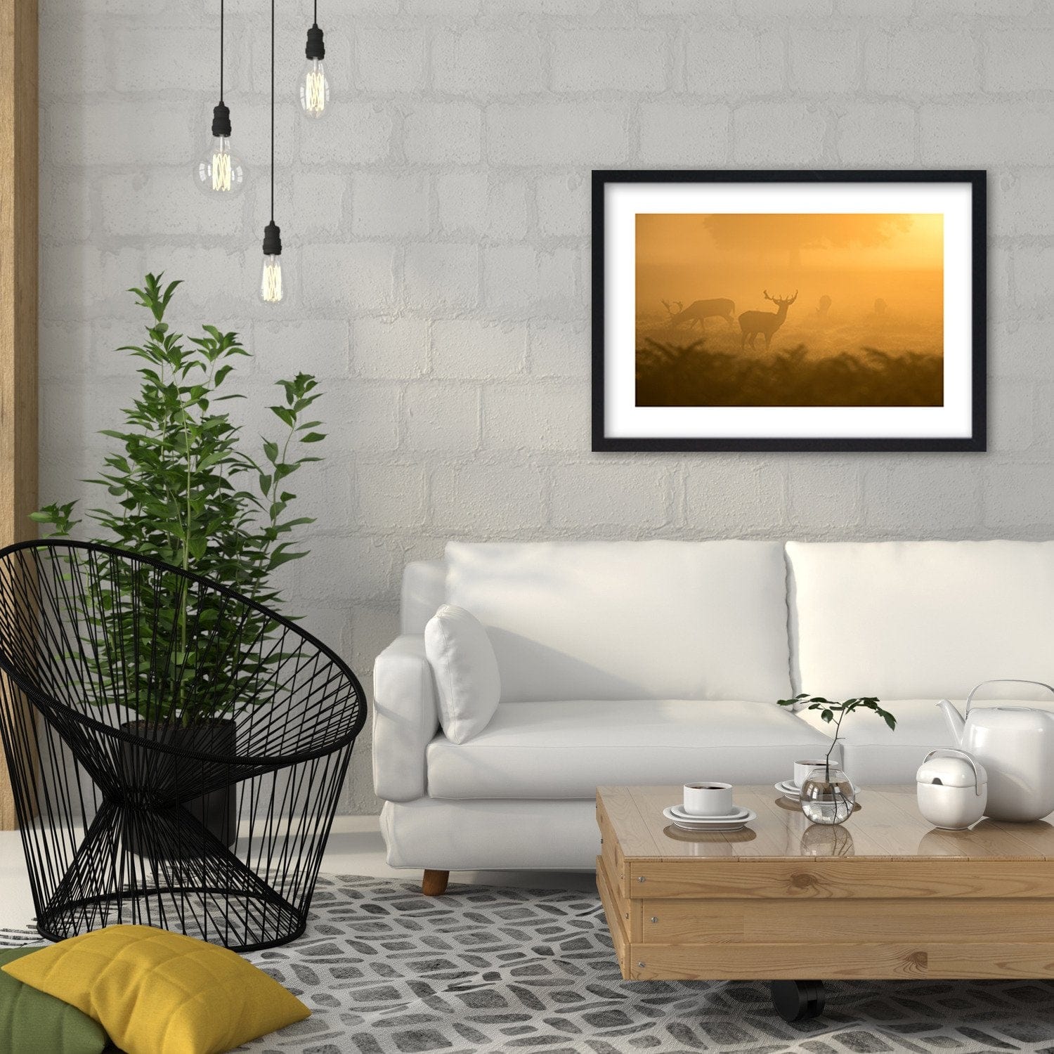 Glezna melnā rāmī - A Herd Of Deer At Dawn Home Trends