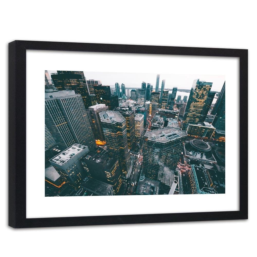Glezna melnā rāmī - A Modern City With A Bird Home Trends
