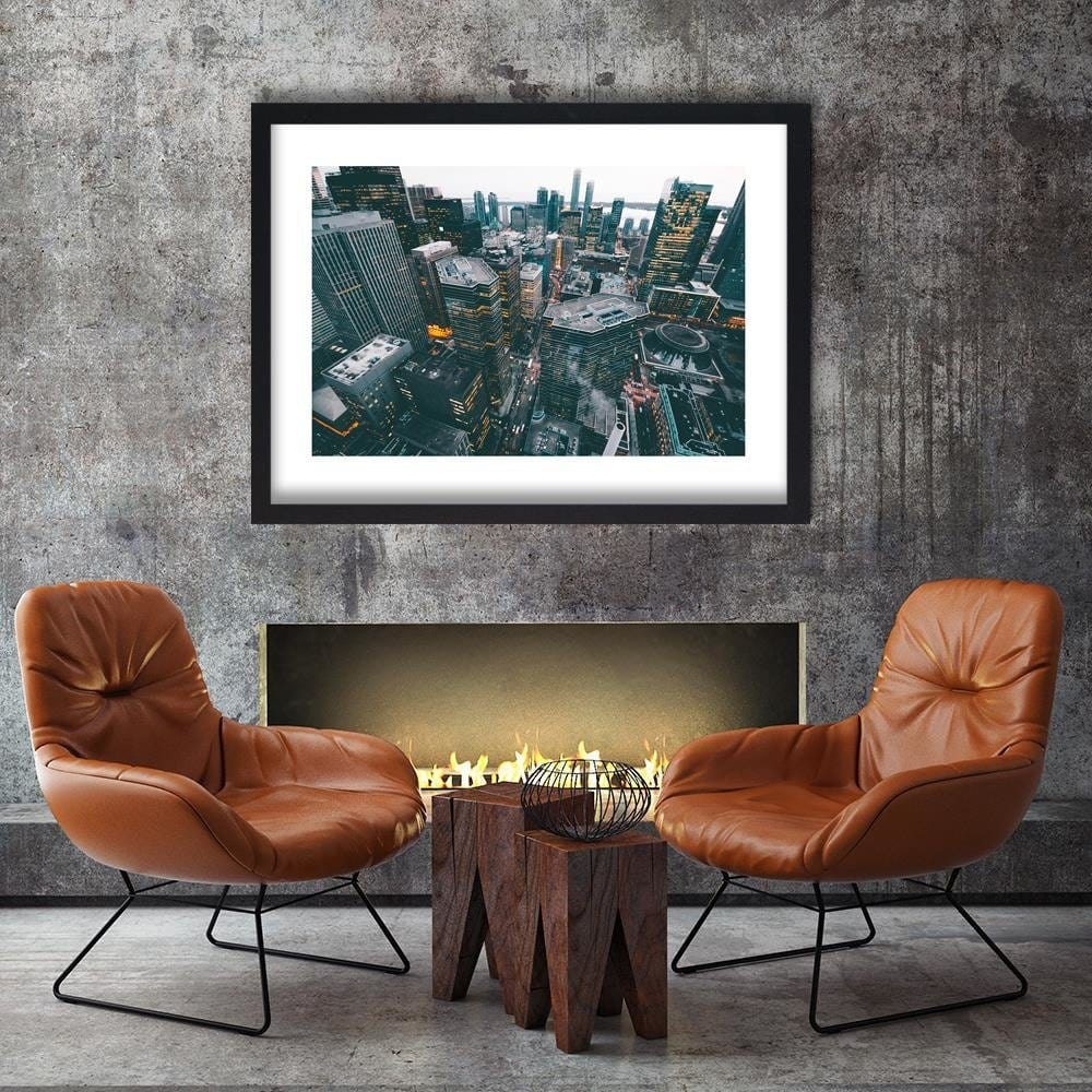 Glezna melnā rāmī - A Modern City With A Bird Home Trends
