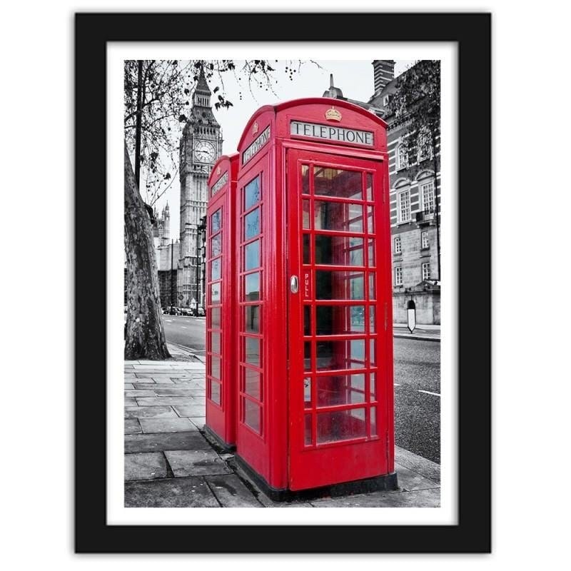 Glezna melnā rāmī - A red phone booth in London Home Trends