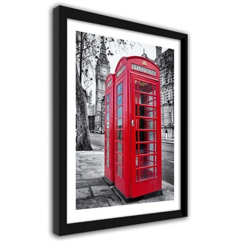 Glezna melnā rāmī - A red phone booth in London Home Trends