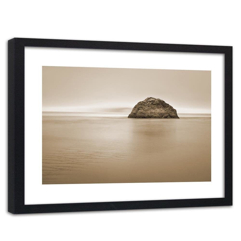 Glezna melnā rāmī - A Rock In The Sea At Dusk 1 Home Trends