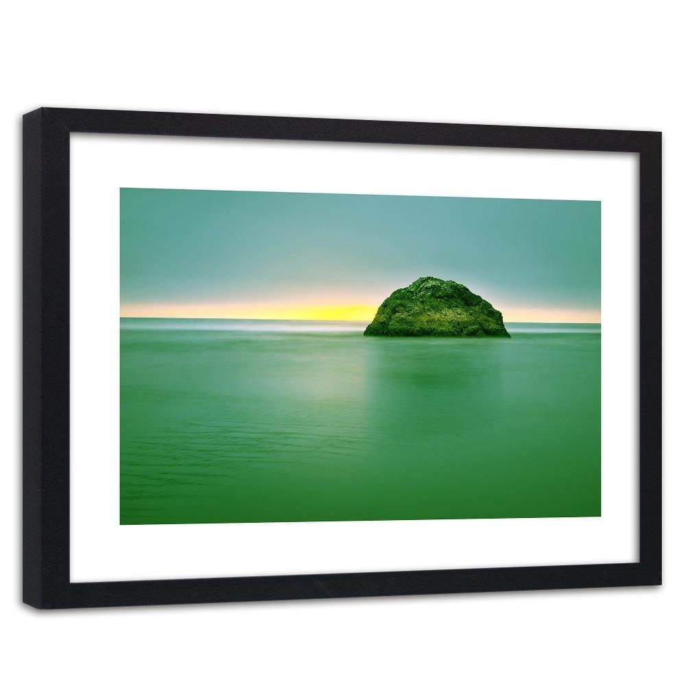 Glezna melnā rāmī - A Rock In The Sea At Dusk 3 Home Trends
