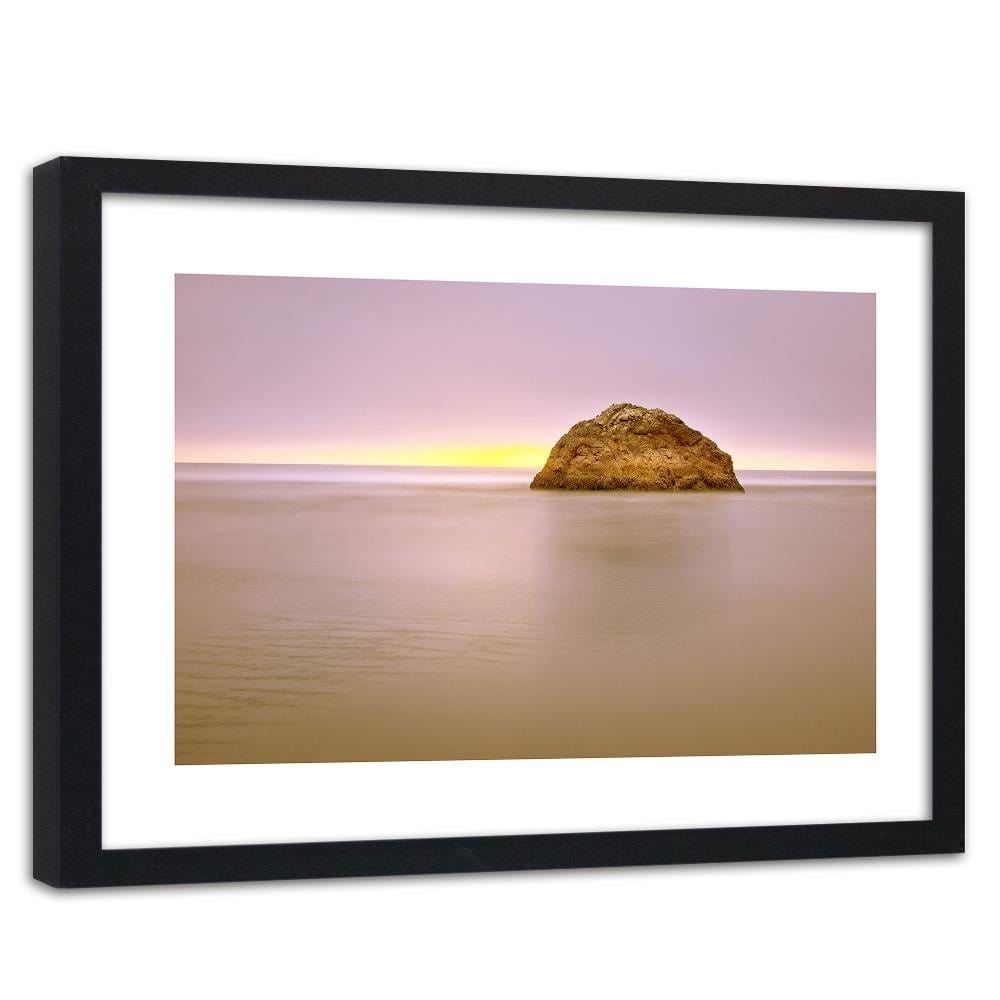 Glezna melnā rāmī - A Rock In The Sea At Dusk Home Trends