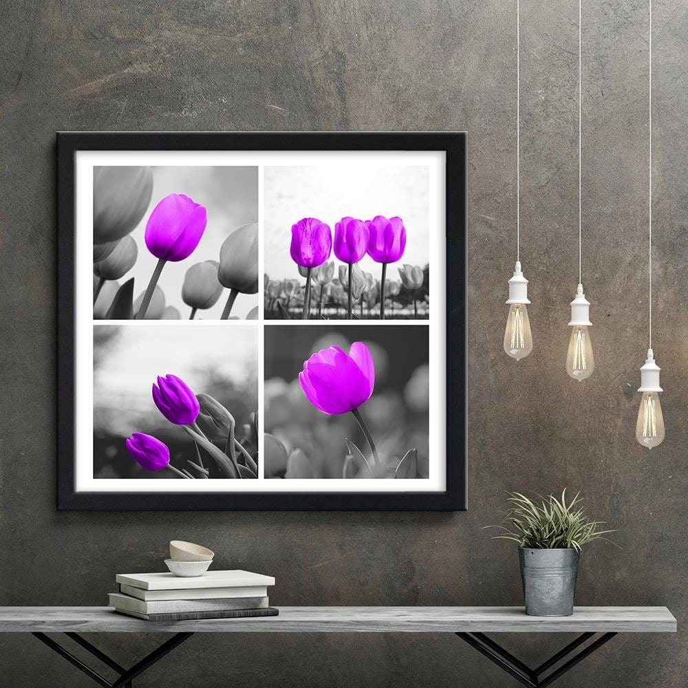 Glezna melnā rāmī - A Set Of Purple Tulips Home Trends