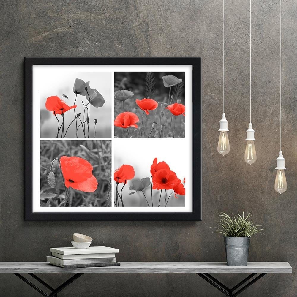 Glezna melnā rāmī - A Set Of Red Poppies Home Trends