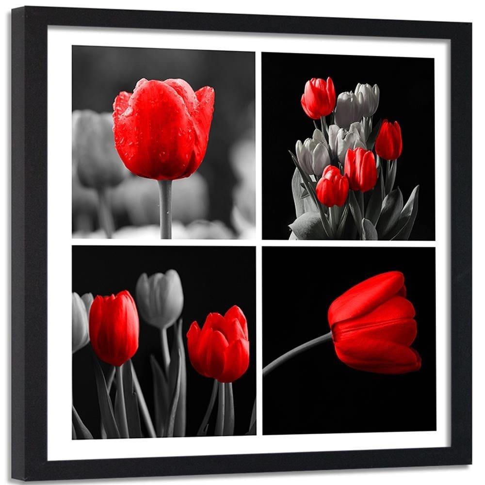 Glezna melnā rāmī - A Set Of Red Tulips Home Trends