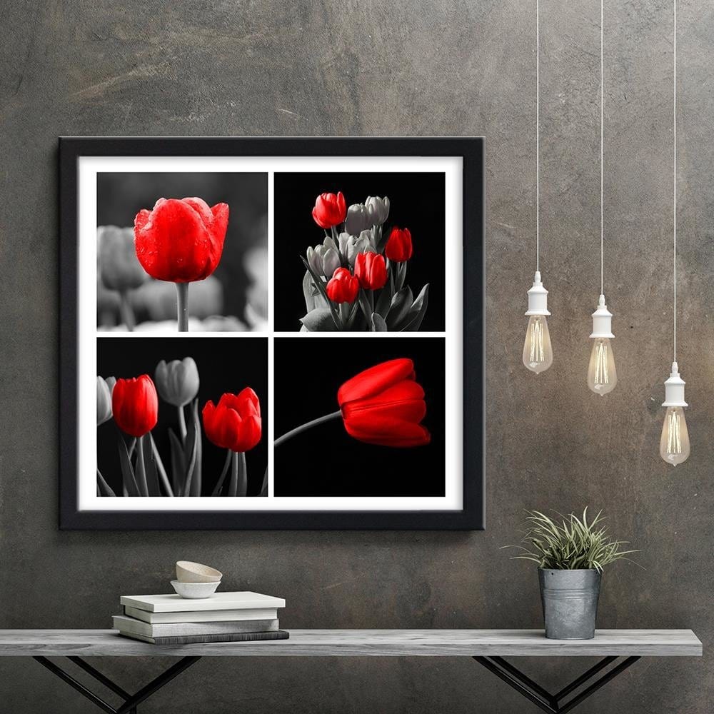 Glezna melnā rāmī - A Set Of Red Tulips Home Trends