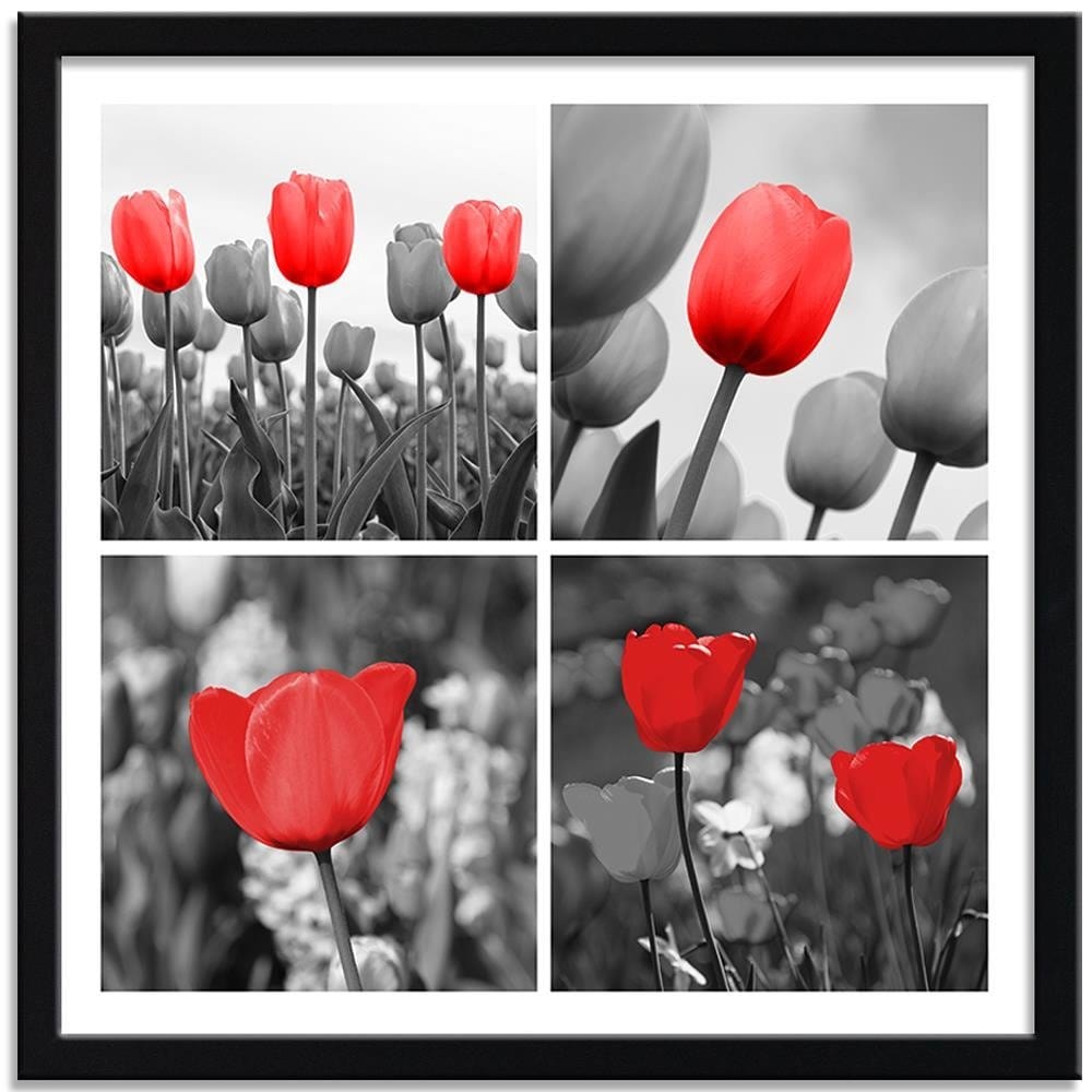 Glezna melnā rāmī - A Set Of Red Tulips In Gray Home Trends