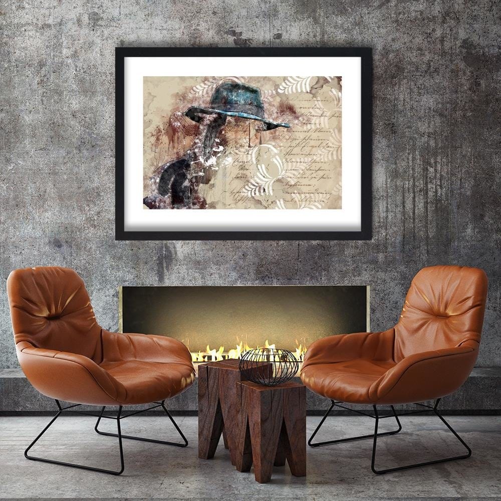 Glezna melnā rāmī - A Woman In A Blue Hat Home Trends