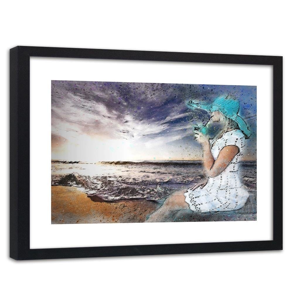 Glezna melnā rāmī - A Woman In A Hat By The Sea Home Trends