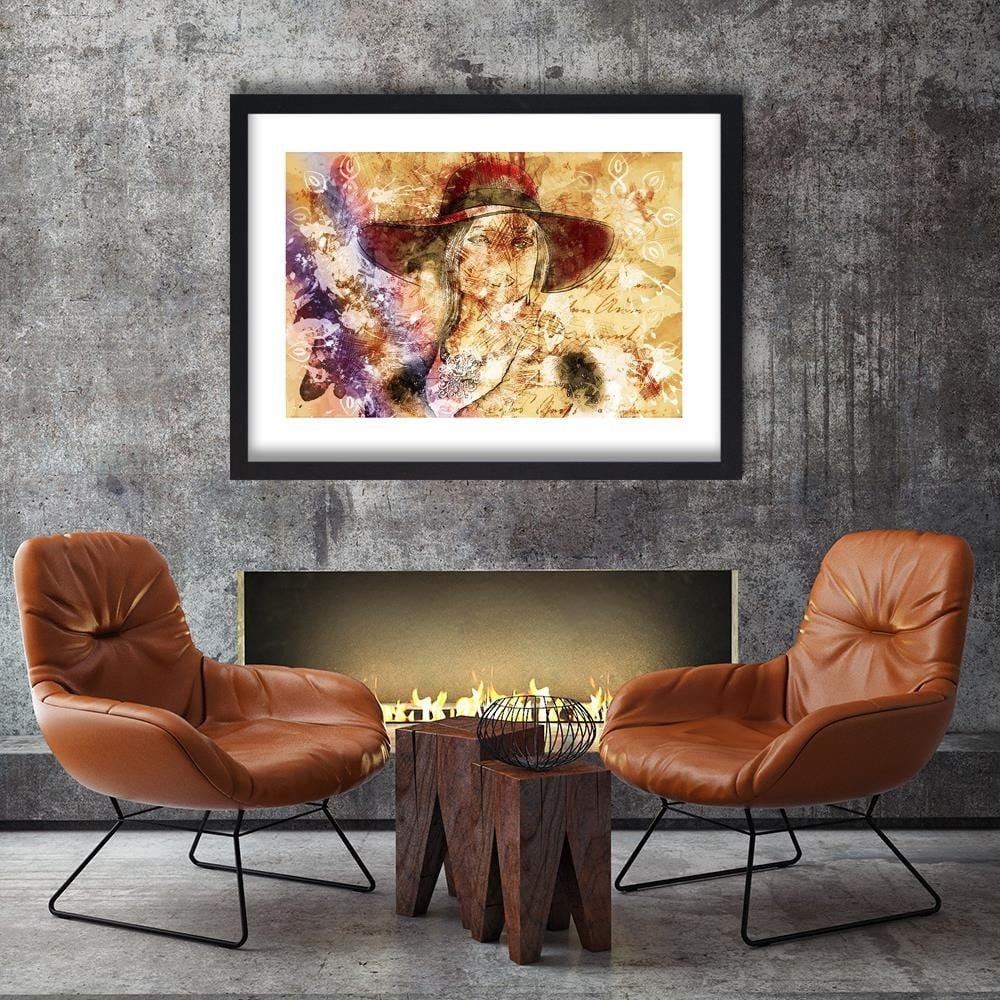 Glezna melnā rāmī - A Woman In A Red Hat Home Trends