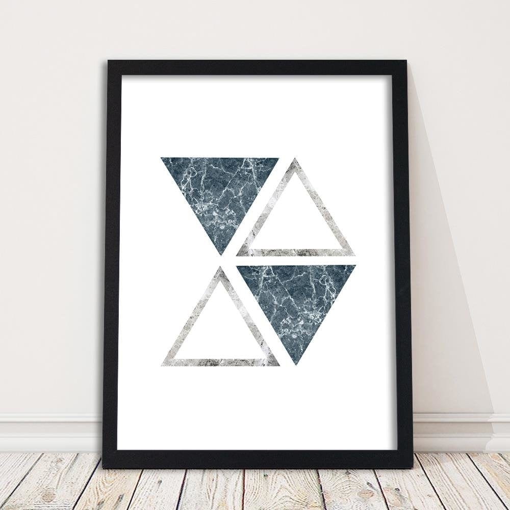 Glezna melnā rāmī - Abstract Marble Triangles Home Trends