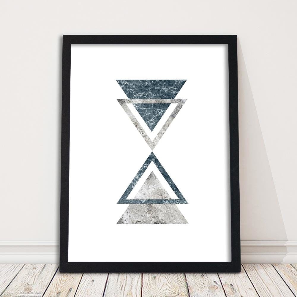 Glezna melnā rāmī - Abstraction With Marble Triangles Home Trends