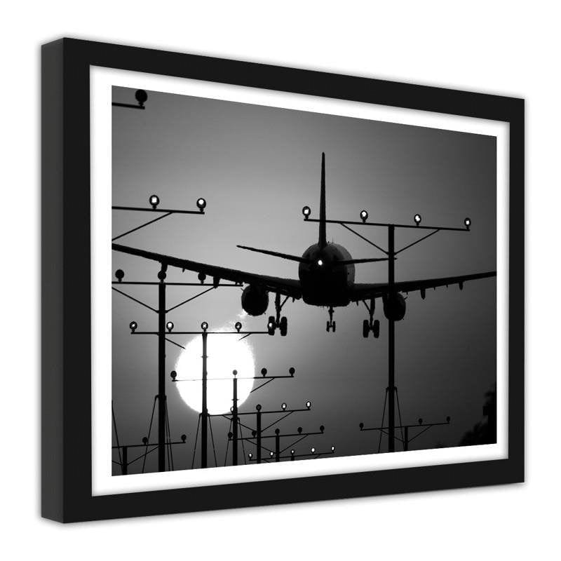 Glezna melnā rāmī - Aircraft landing Home Trends