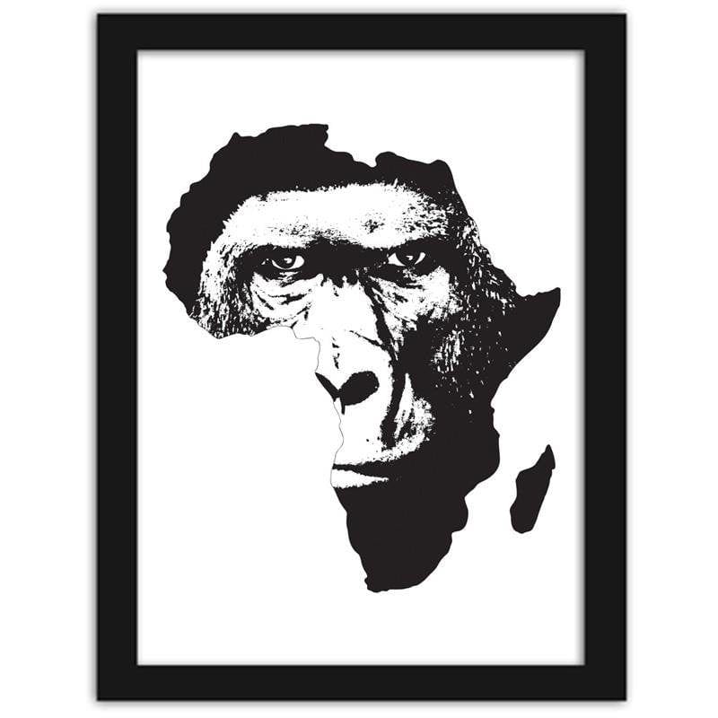 Glezna melnā rāmī - An illustration of a gorilla against the background of Africa Home Trends