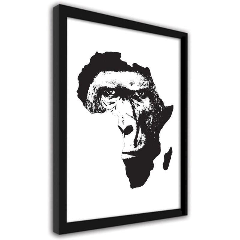 Glezna melnā rāmī - An illustration of a gorilla against the background of Africa Home Trends