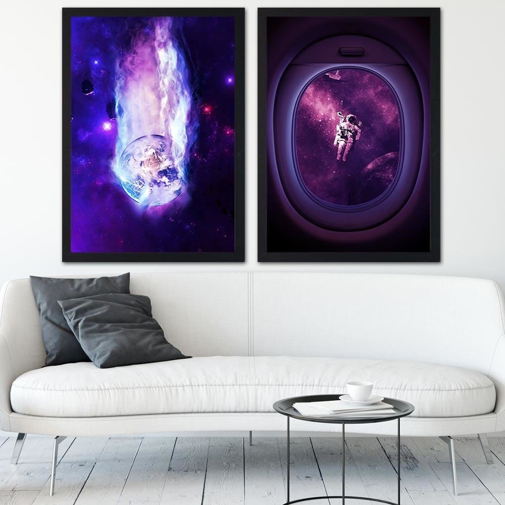 Glezna melnā rāmī - Artwork Image Astronaut Purple Home Trends