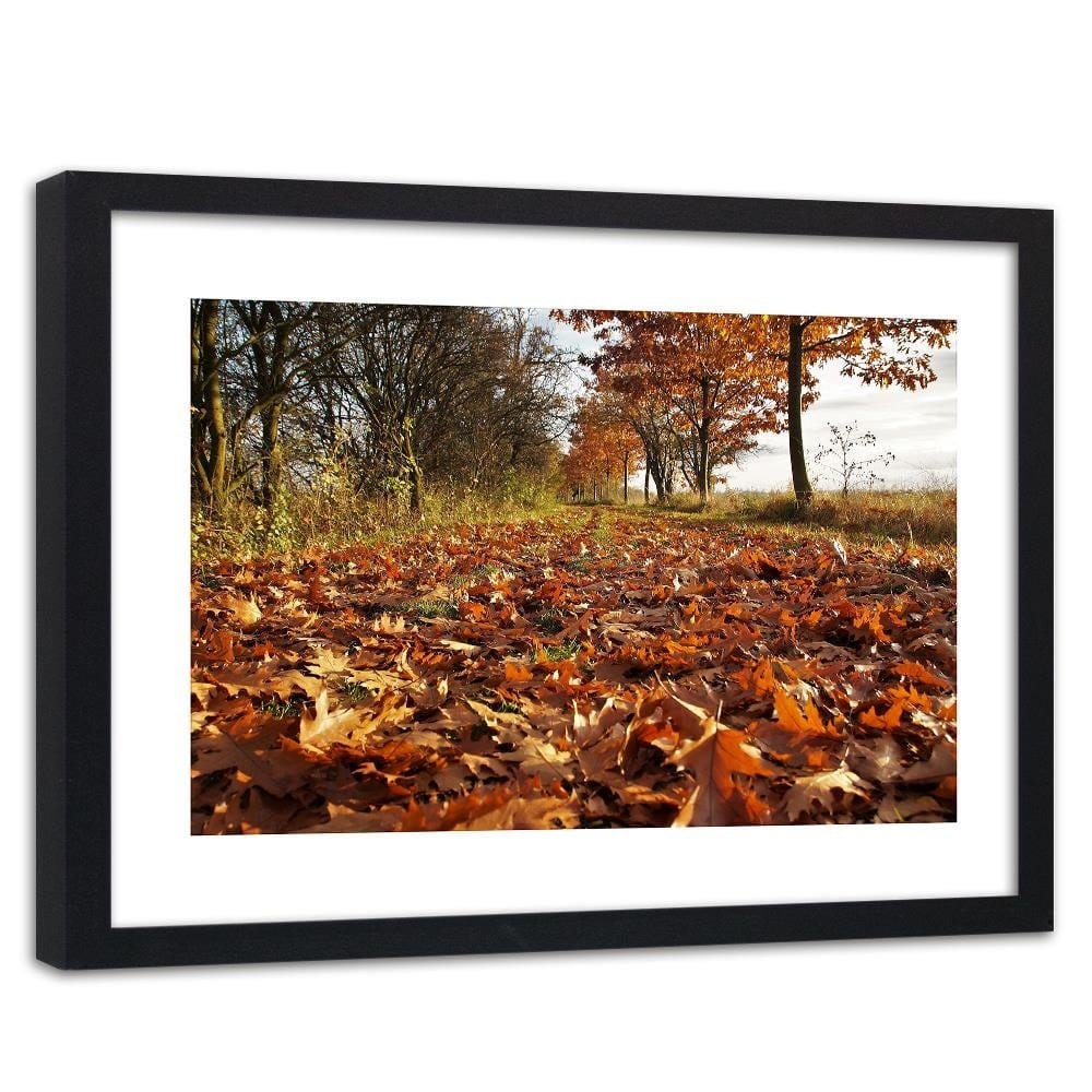 Glezna melnā rāmī - Autumn Leaves On The Forest Road Home Trends