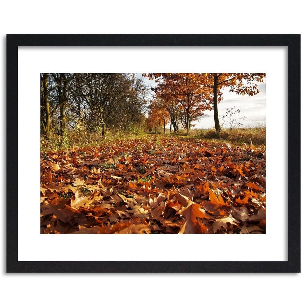 Glezna melnā rāmī - Autumn Leaves On The Forest Road Home Trends