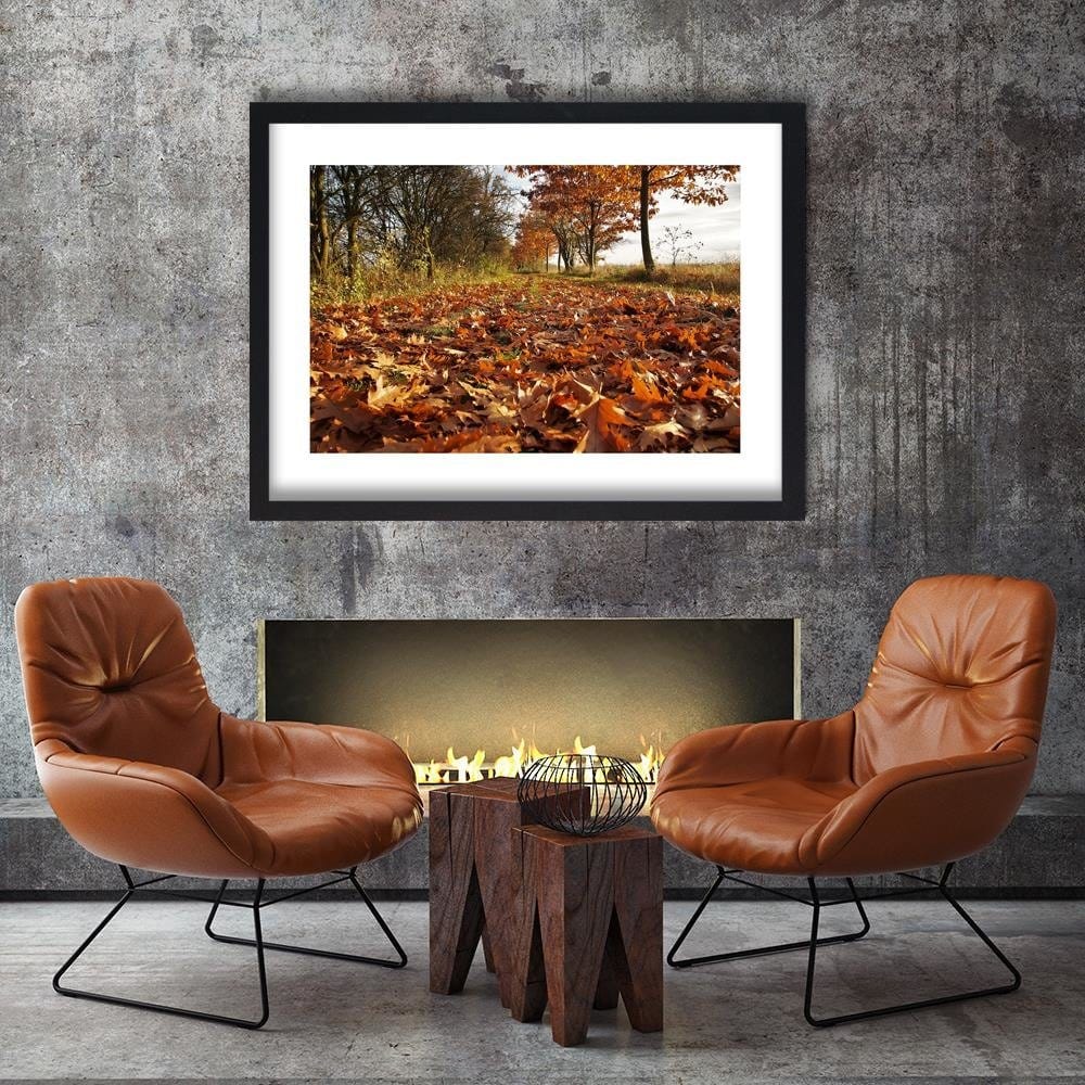 Glezna melnā rāmī - Autumn Leaves On The Forest Road Home Trends