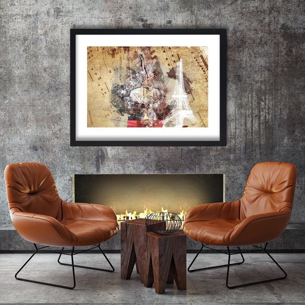 Glezna melnā rāmī - Ballerina And The Eiffel Tower Home Trends