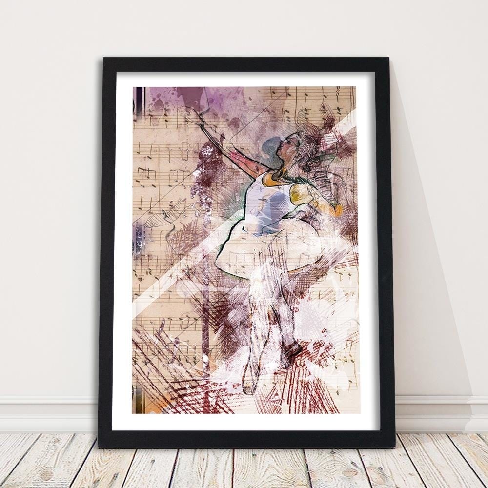 Glezna melnā rāmī - Ballerina In A White Dress Home Trends