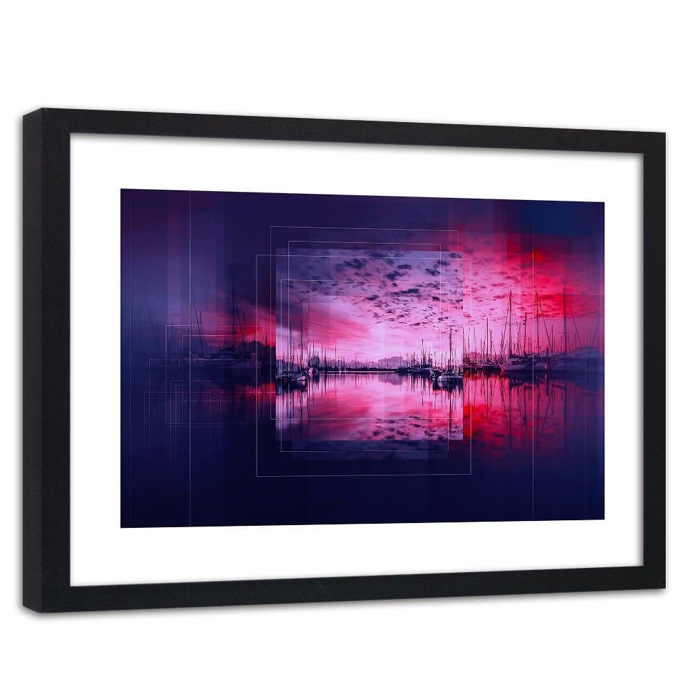 Glezna melnā rāmī - Bay With Boats 1 Home Trends