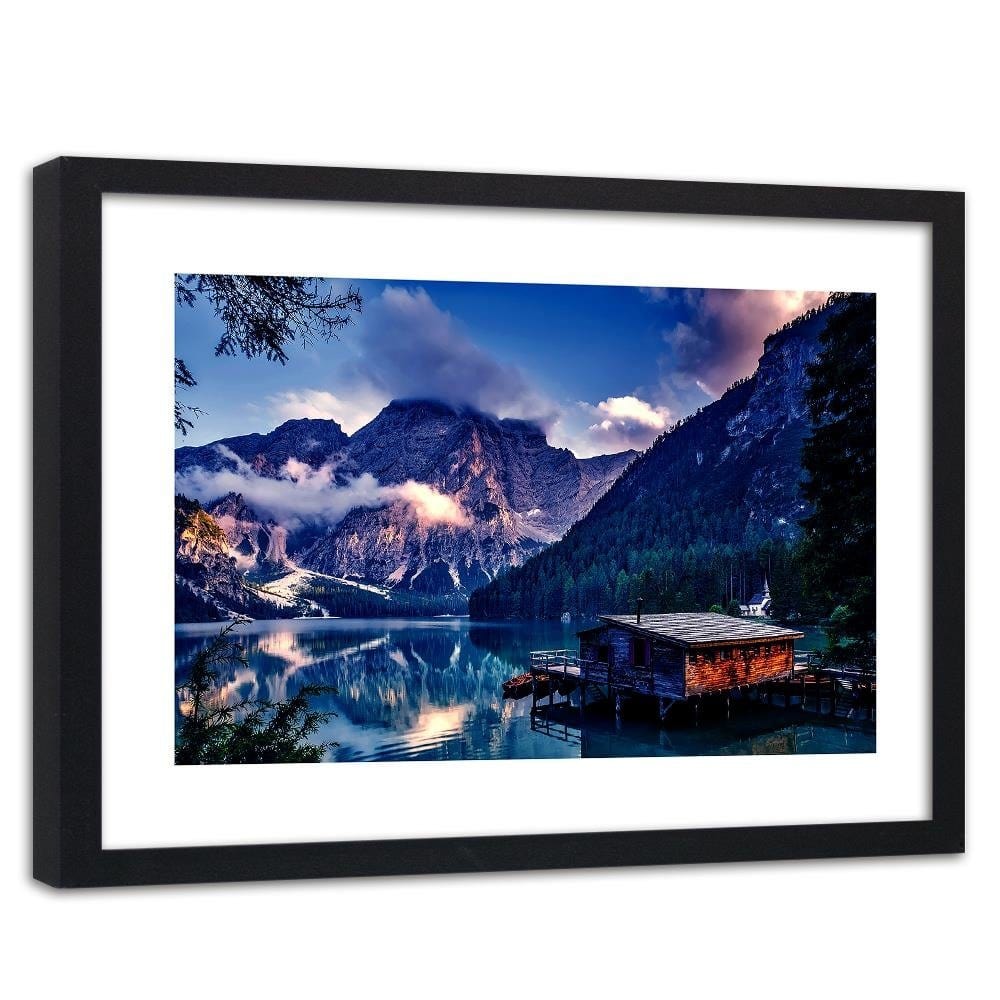 Glezna melnā rāmī - Beautiful Mountain Lake Home Trends