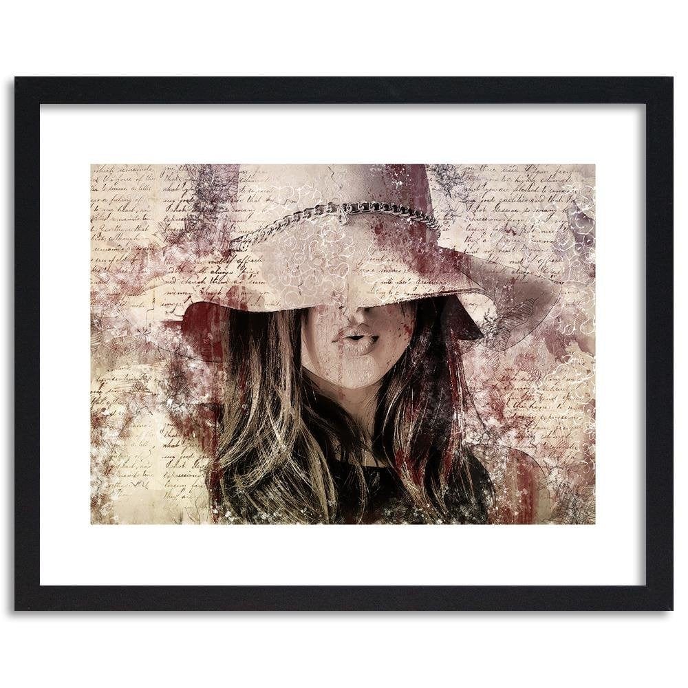 Glezna melnā rāmī - Beautiful Woman In A Hat Home Trends