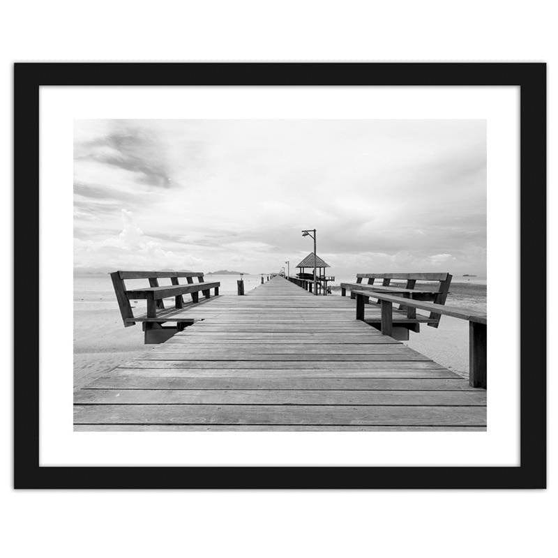 Glezna melnā rāmī - Benches on the pier Home Trends