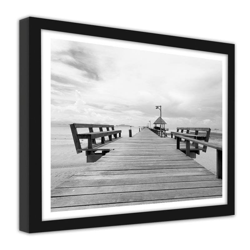 Glezna melnā rāmī - Benches on the pier Home Trends