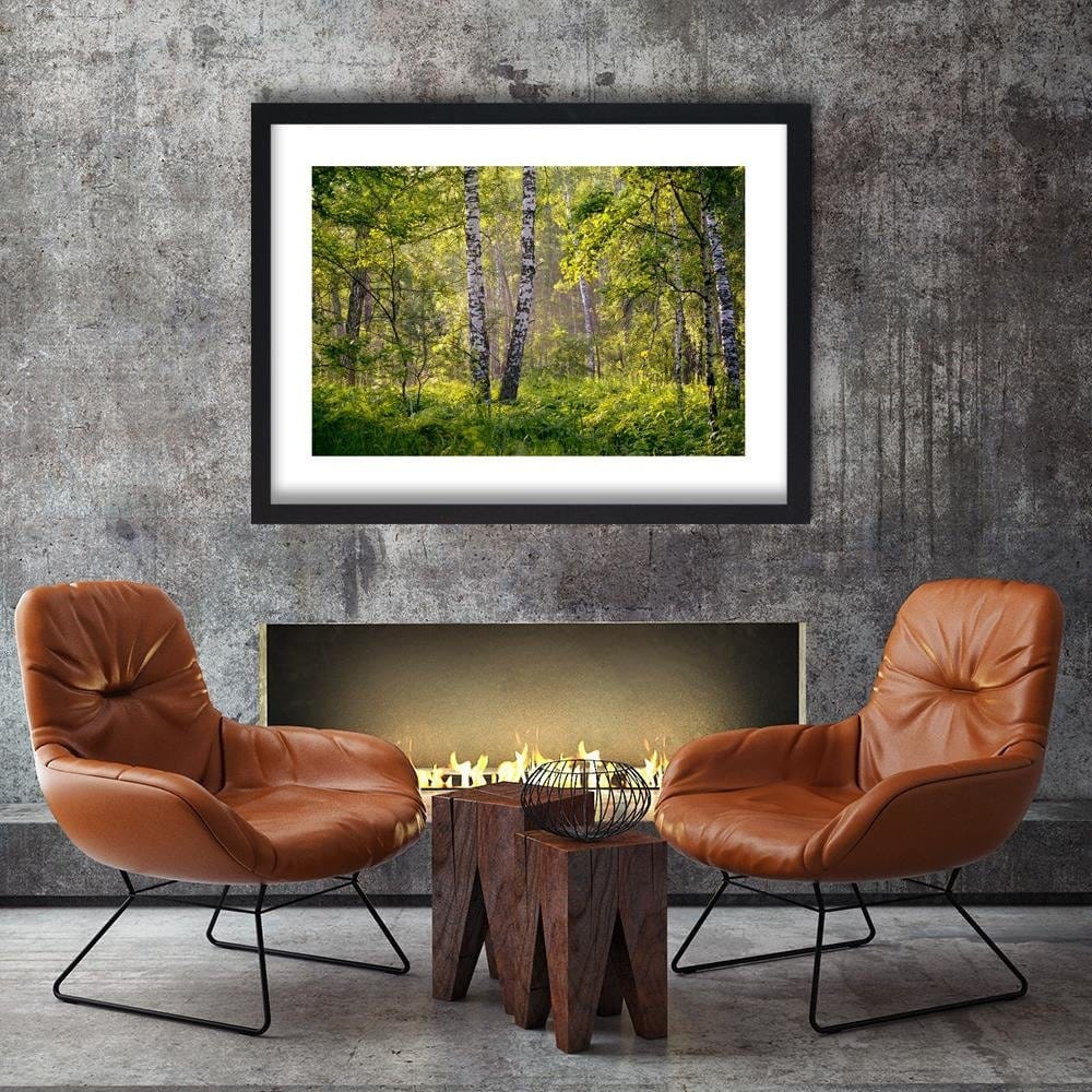 Glezna melnā rāmī - Birches In The Middle Of The Forest Home Trends
