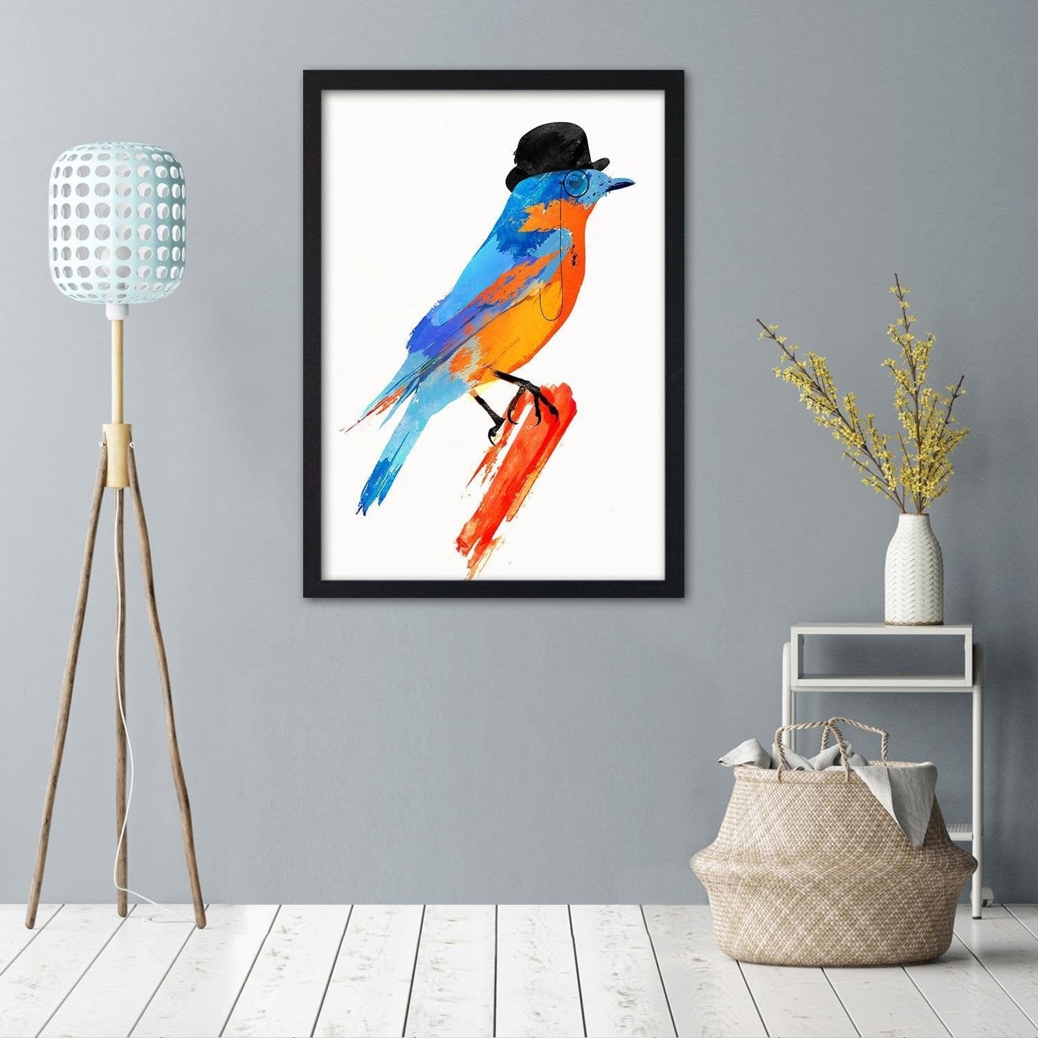 Glezna melnā rāmī - Bird In A Bowler Hat Home Trends
