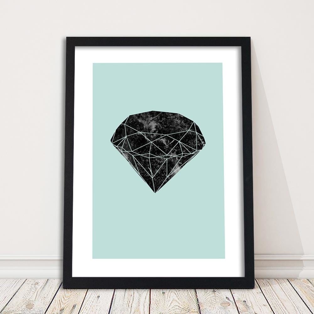 Glezna melnā rāmī - Black Diamond On A Blue Background Home Trends