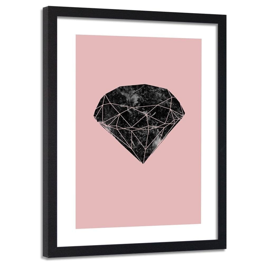 Glezna melnā rāmī - Black Diamond On A Pink Background Home Trends