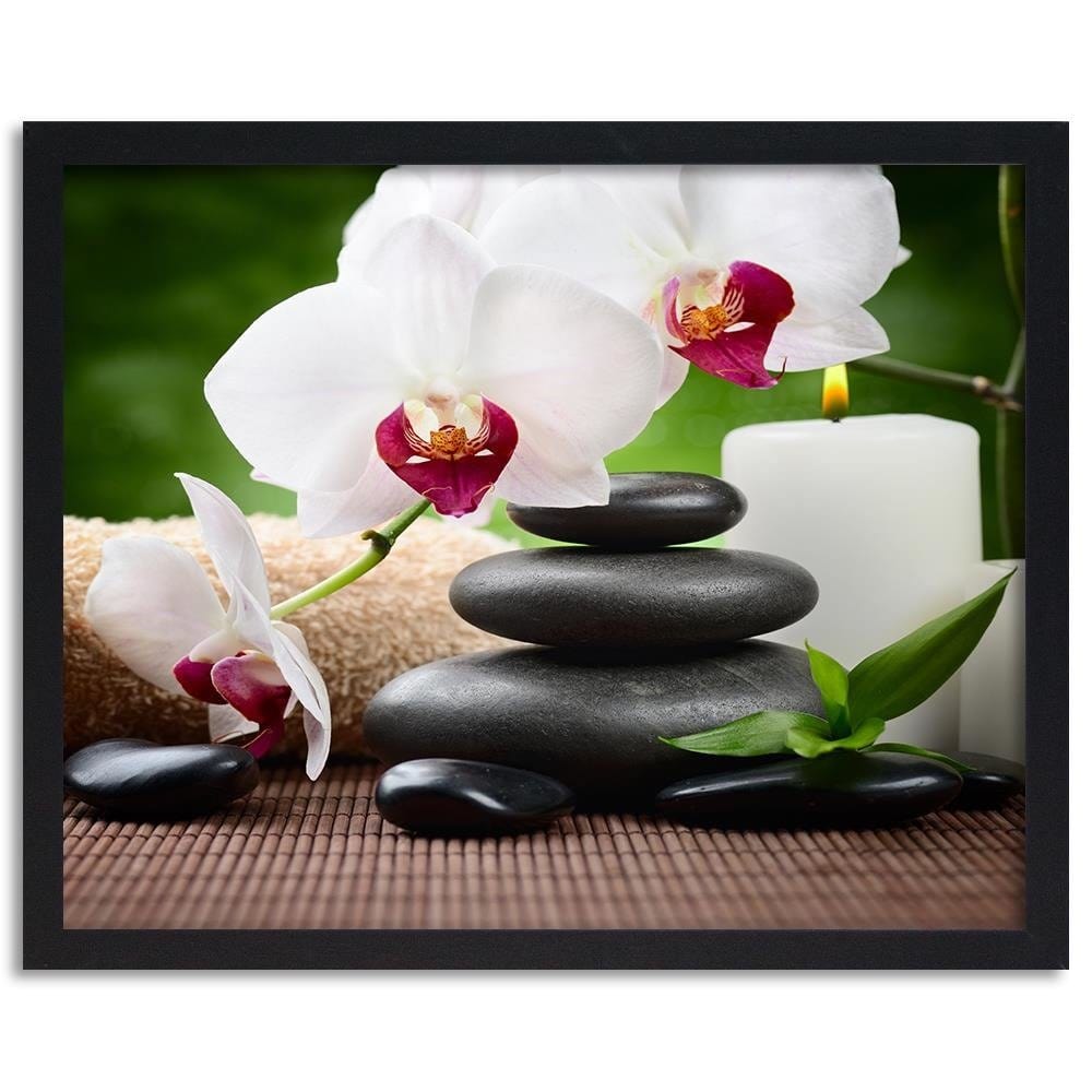 Glezna melnā rāmī - Black Stones And White Orchid Home Trends