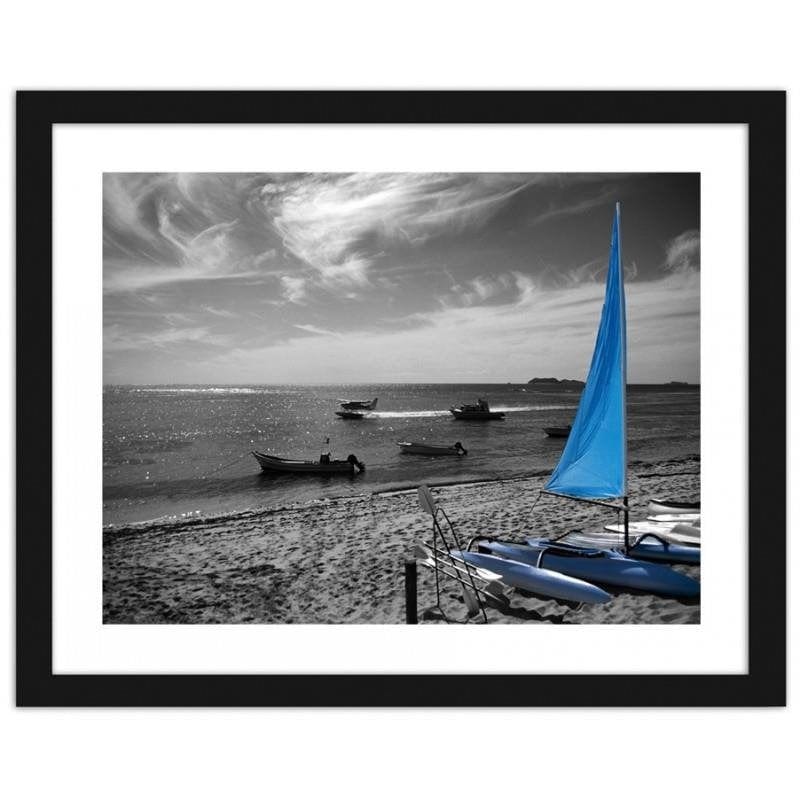 Glezna melnā rāmī - Blue catamaran Home Trends