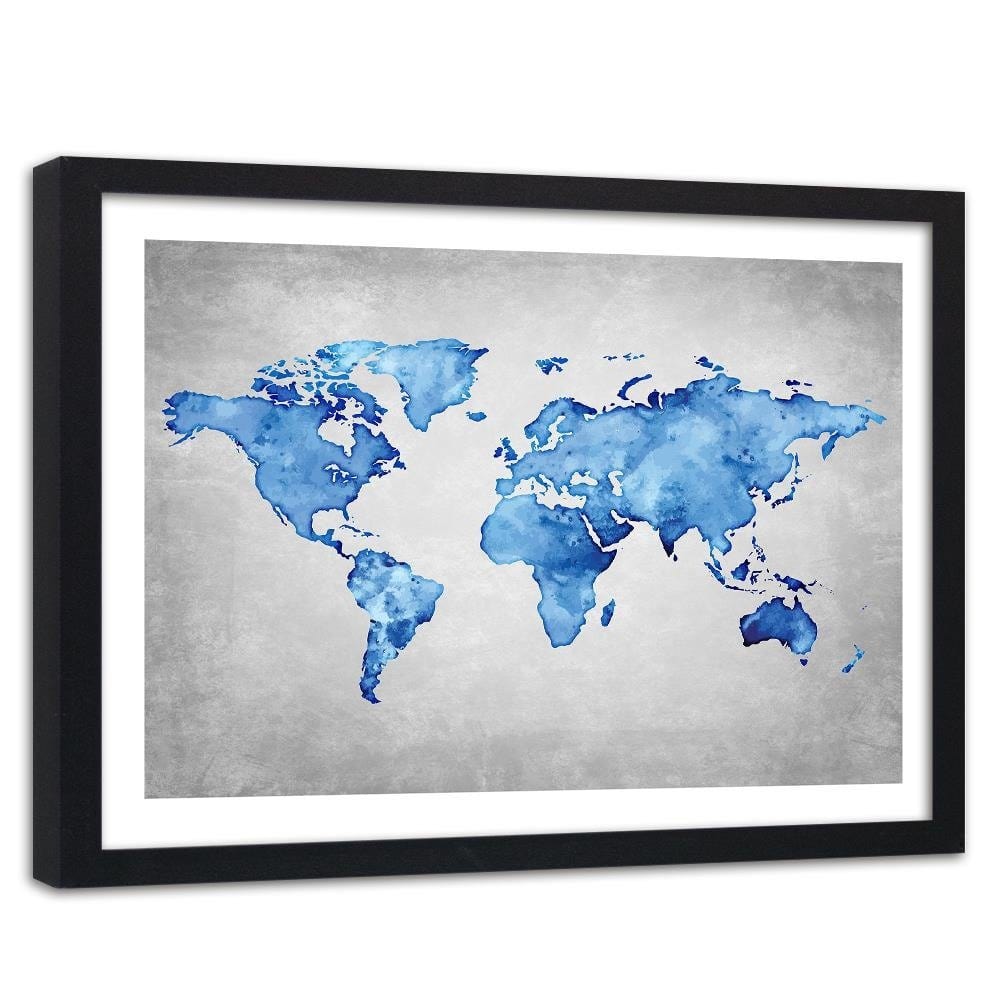 Glezna melnā rāmī - Blue Map Of The World Home Trends