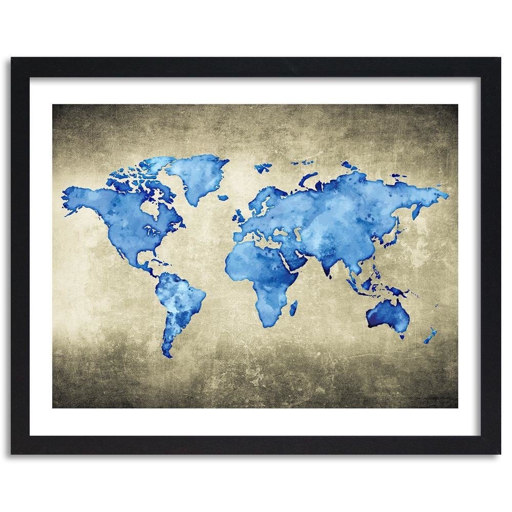 Glezna melnā rāmī - Blue Map Of The World Home Trends