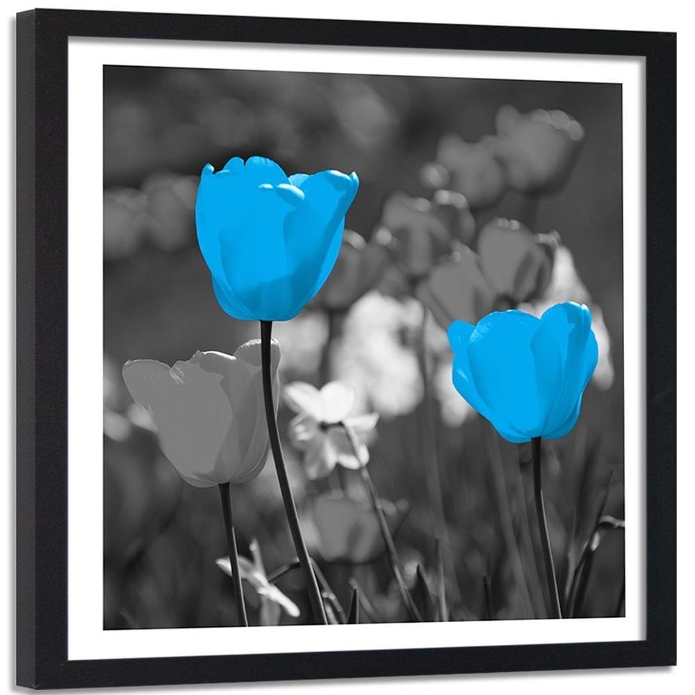 Glezna melnā rāmī - Blue Tulips On A Meadow Home Trends