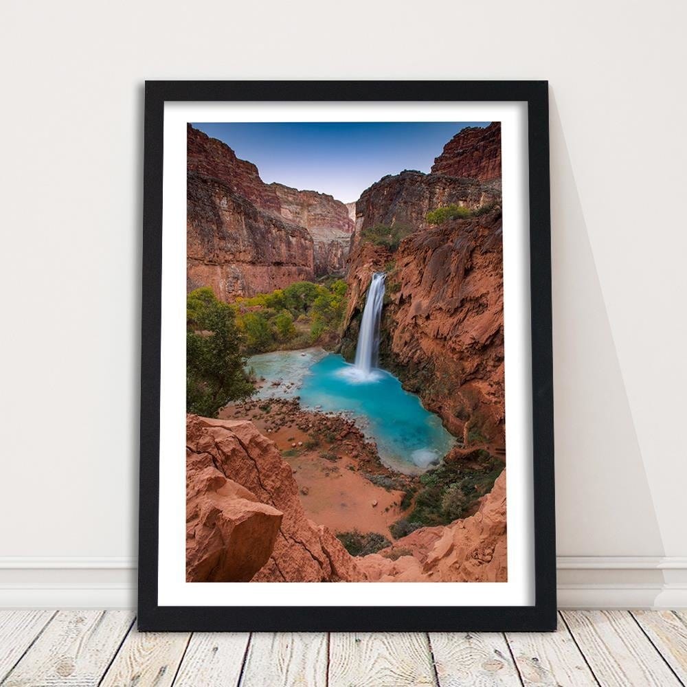 Glezna melnā rāmī - Blue Waterfall Among The Rocks Home Trends