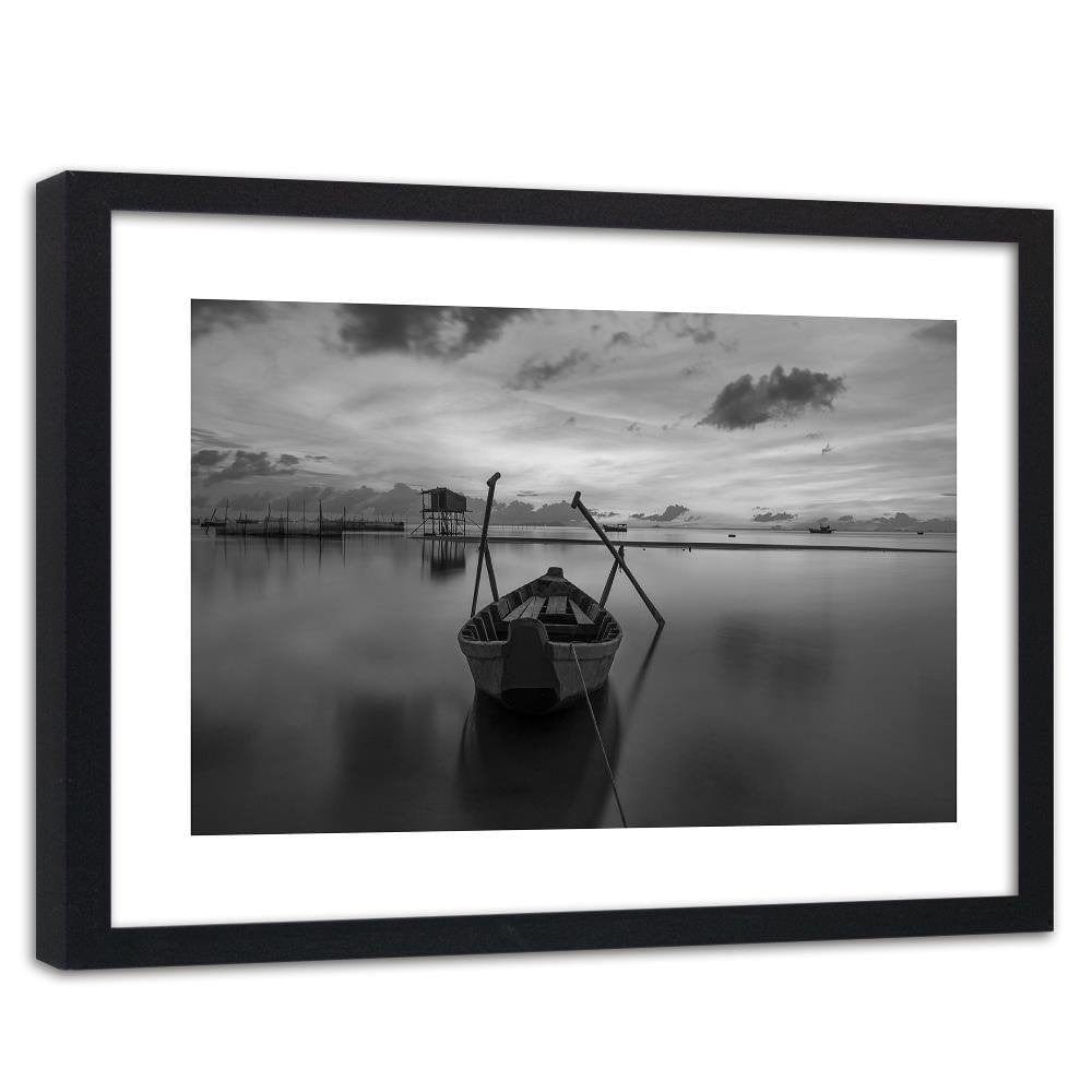 Glezna melnā rāmī - Boat On A Quiet Lake 2 Home Trends