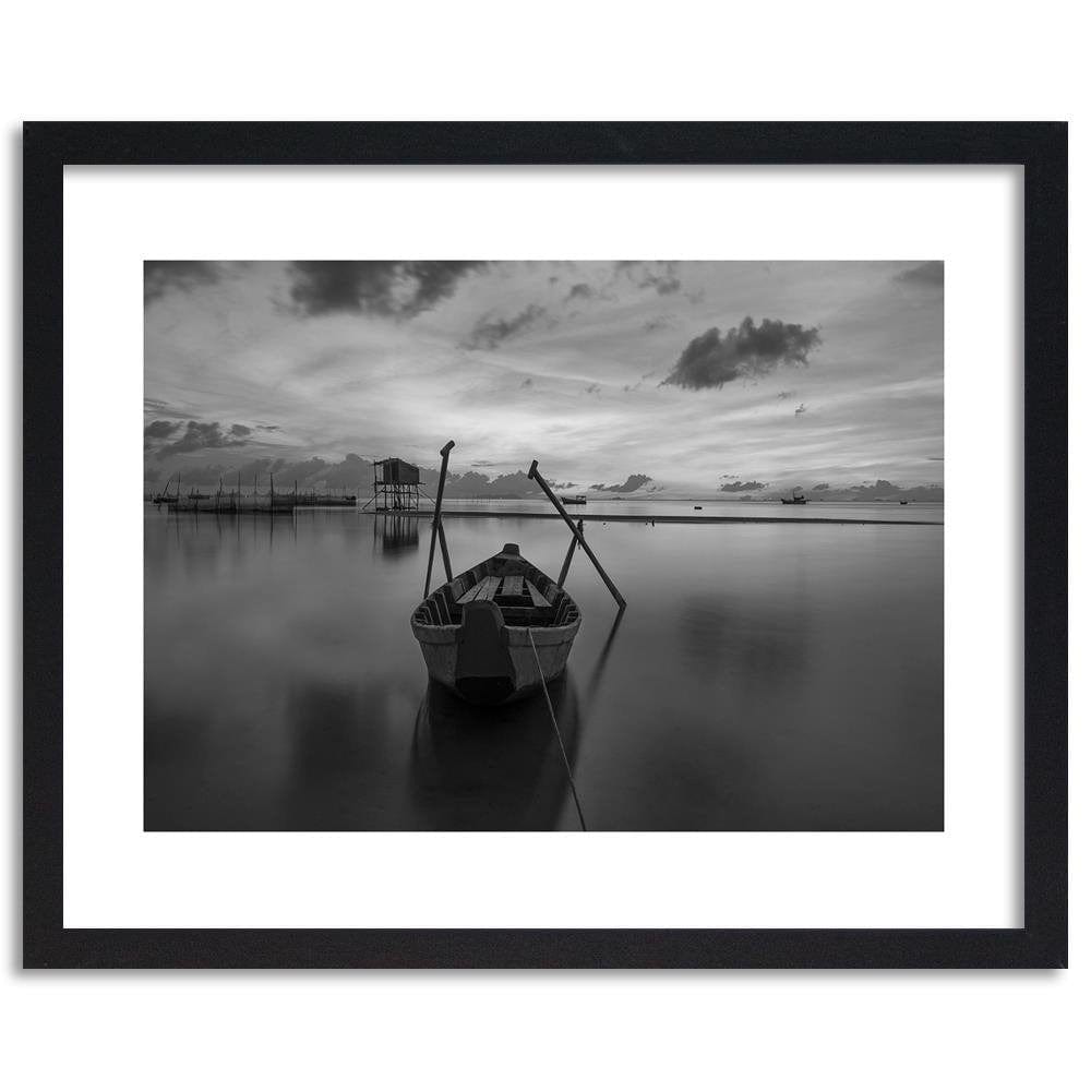 Glezna melnā rāmī - Boat On A Quiet Lake 2 Home Trends