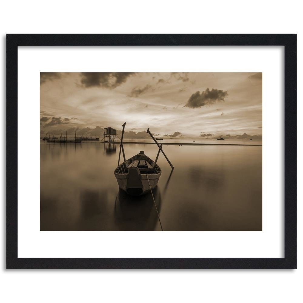 Glezna melnā rāmī - Boat On Calm Lake 1 Home Trends