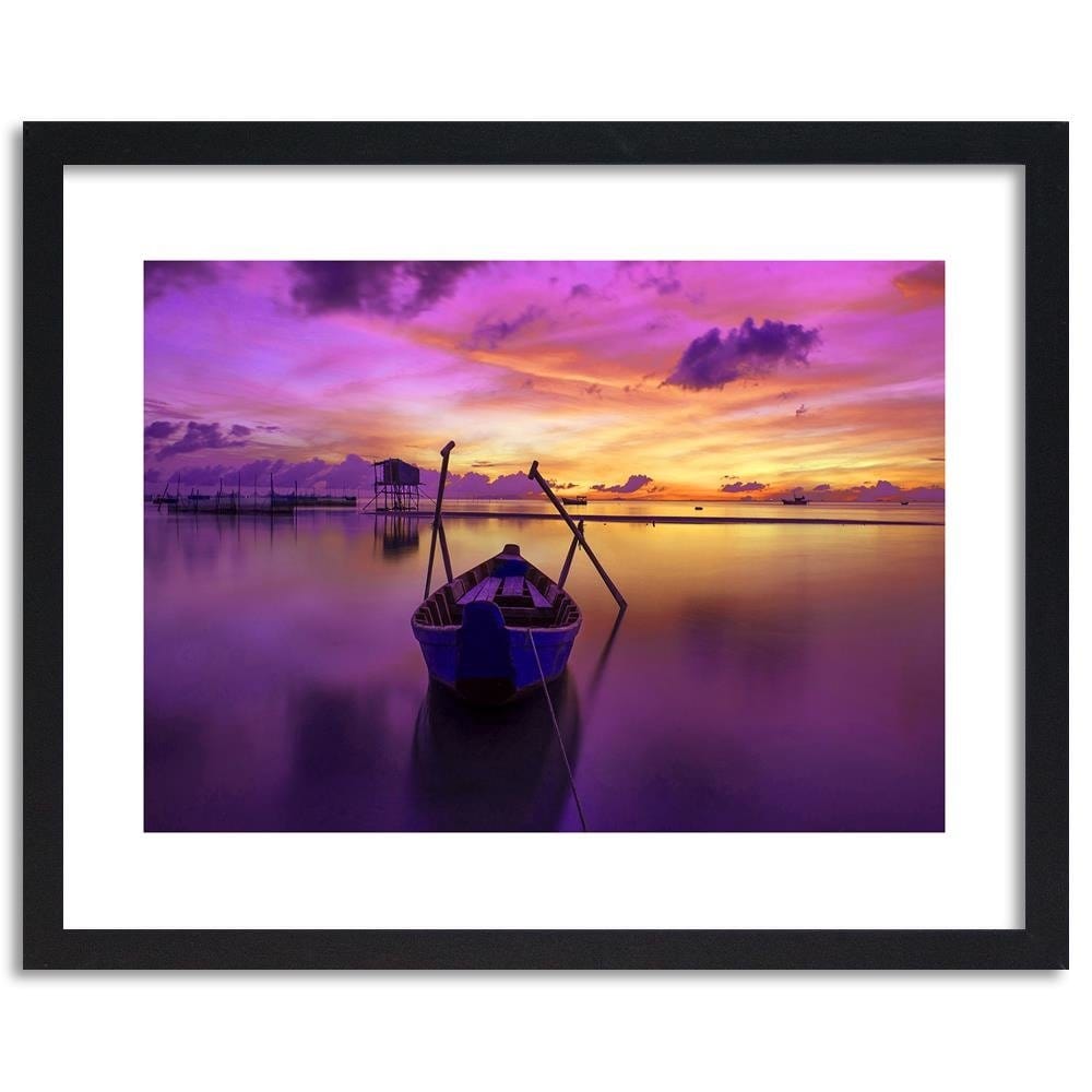 Glezna melnā rāmī - Boat On Calm Lake 3 Home Trends