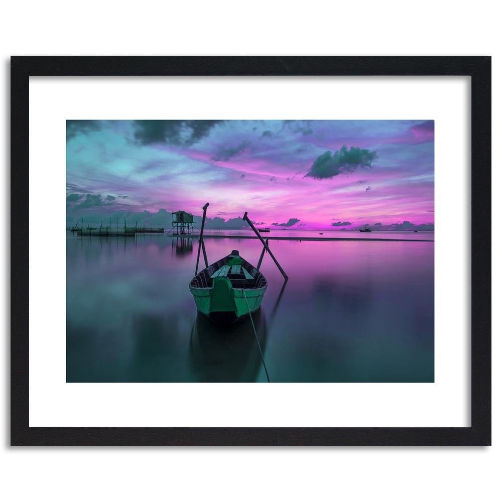 Glezna melnā rāmī - Boat On Calm Lake 4 Home Trends