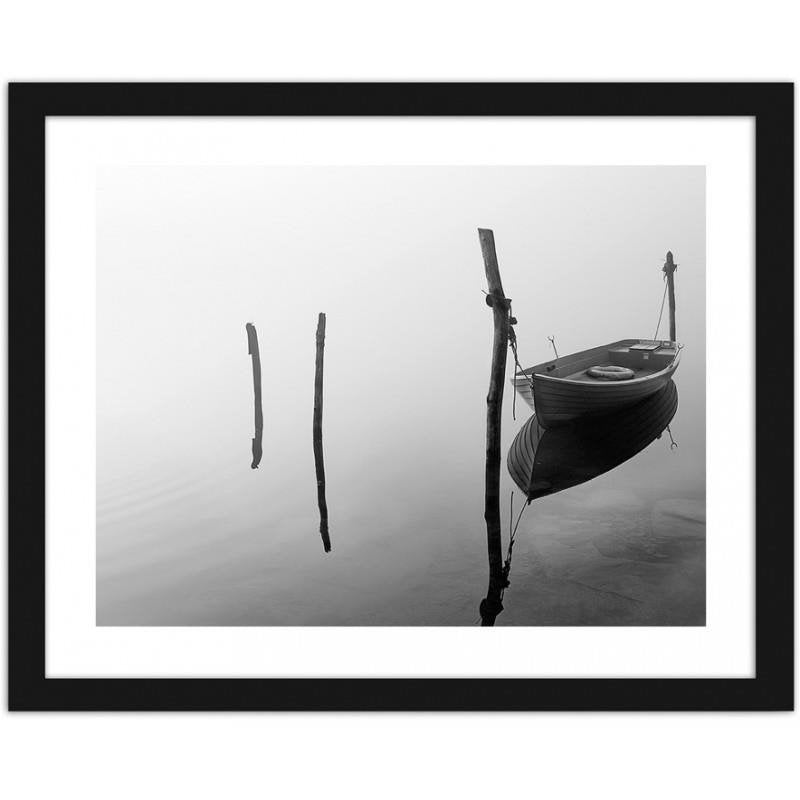 Glezna melnā rāmī - Boat on calm water Home Trends