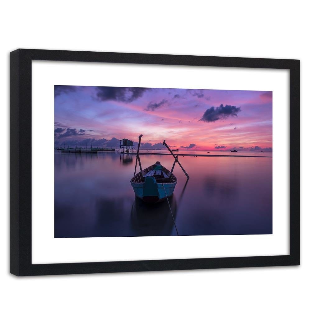 Glezna melnā rāmī - Boat On The Lake Home Trends